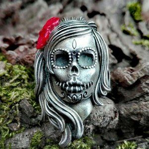 Catrina Sugar Skull Rose Ring size 7